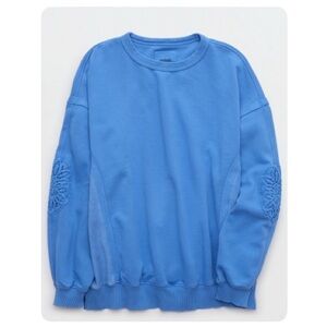 Aerie Laundry Blue Crochet Sleeve Sweatshirt
